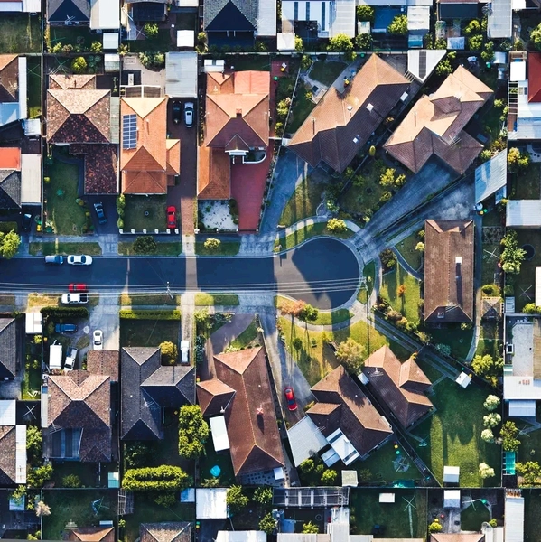 Aerial view of a residential estate neighbourhood under management
